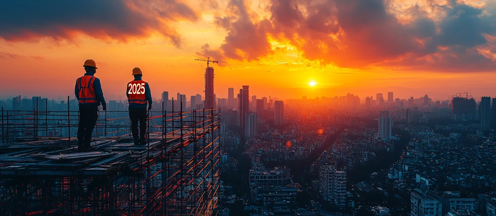 工人在脚手架上