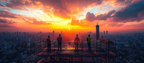 工人在脚手架上