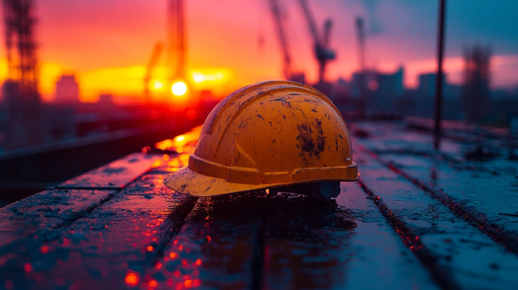 工程头盔夕阳下