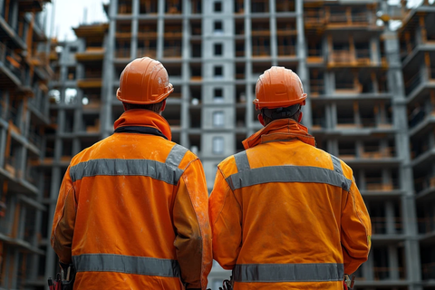 施工队在新建楼前