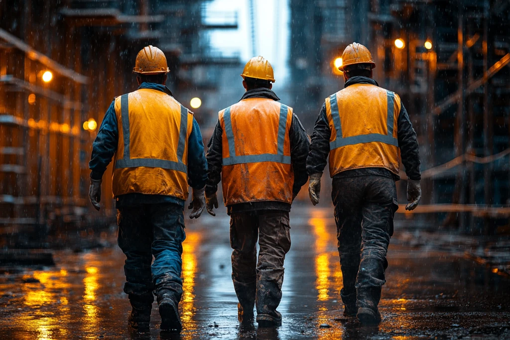 施工队在新建楼前