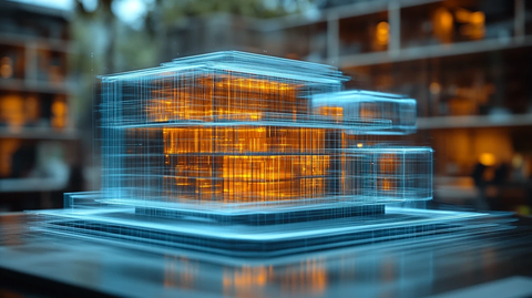 蓝色全息建筑模型