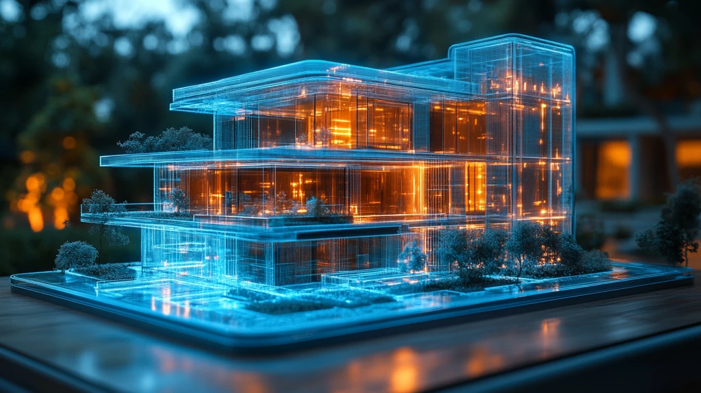 蓝色全息建筑模型
