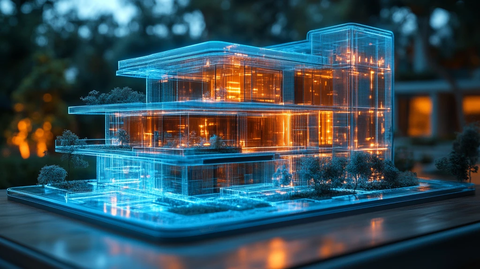 蓝色全息建筑模型