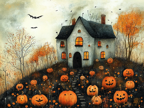 南瓜灯装饰的木屋