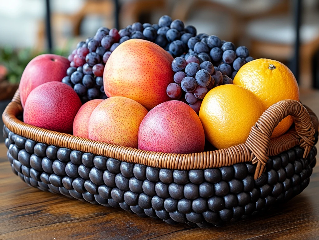 藤编皮柄水果篮