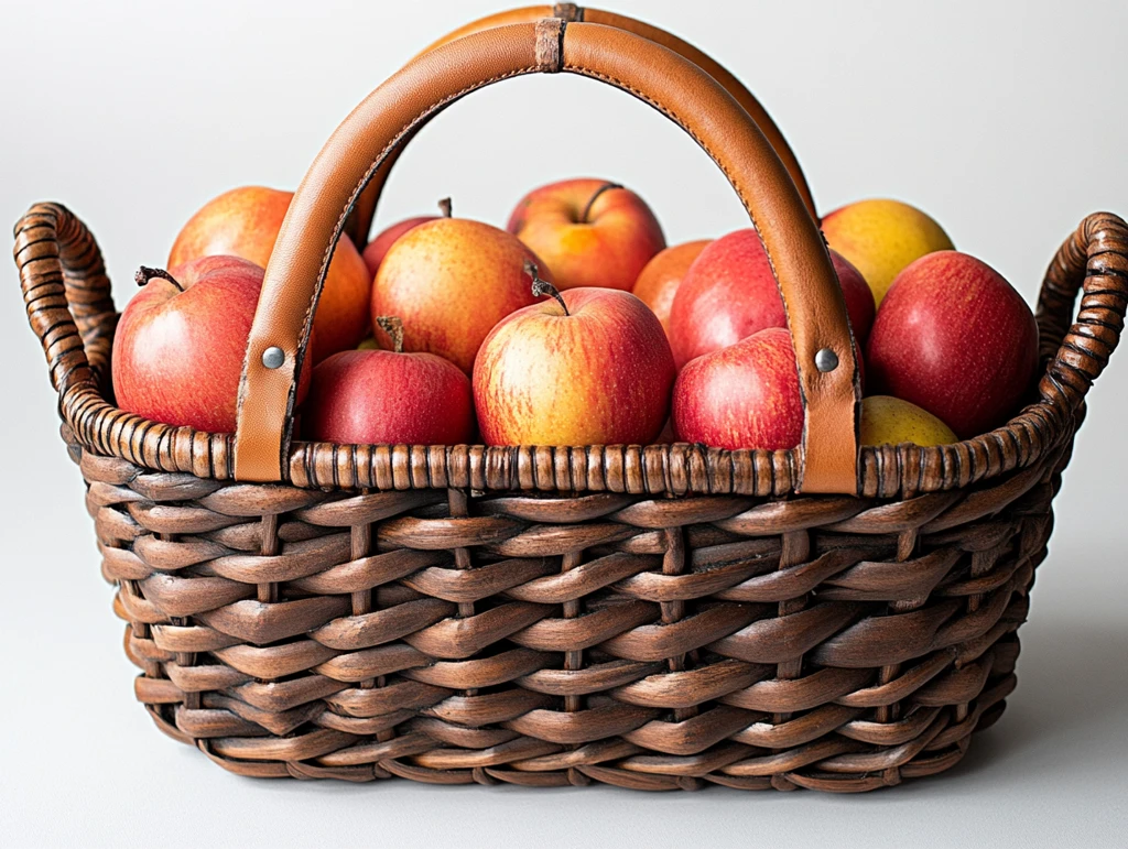 藤编皮柄水果篮