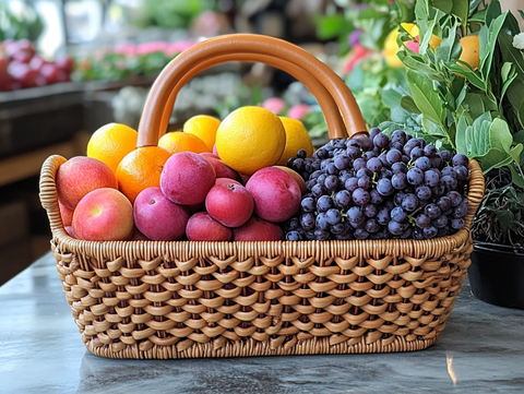 藤编皮柄水果篮