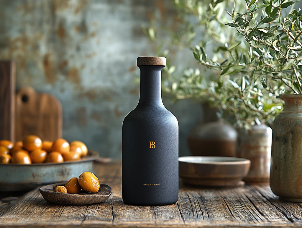 黑色玻璃瓶装橄榄油