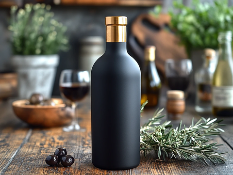 黑色玻璃瓶装橄榄油