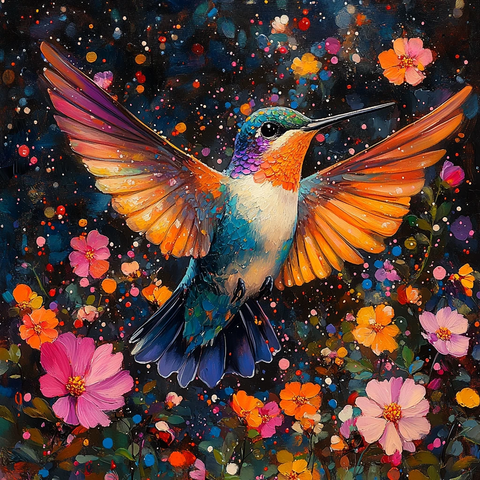 蜂鸟飞舞花丛间