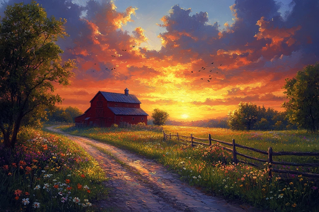 农场日出红