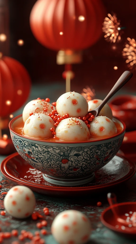 汤圆与勺子欢庆图