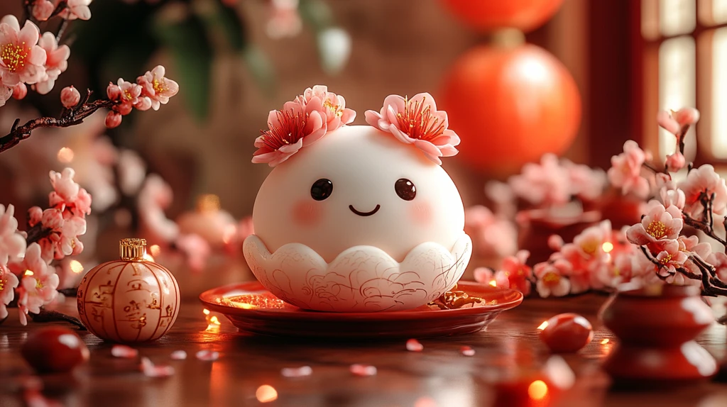 春节红背景饺子角色