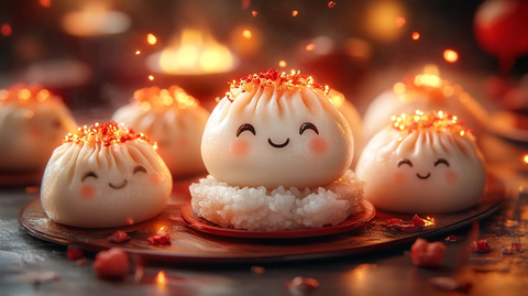 春节红背景饺子角色