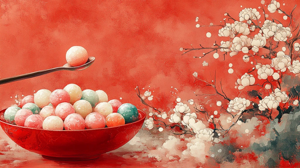 红色碗中汤圆