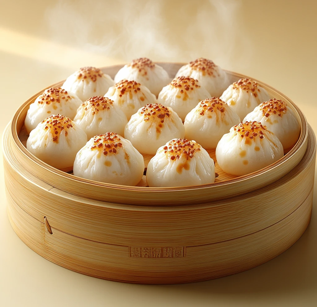 白皮金馅小笼包