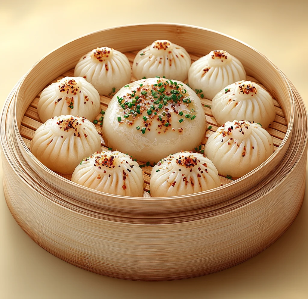 白皮金馅小笼包