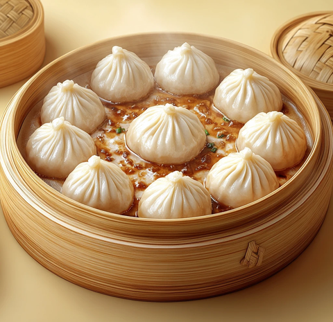 白皮金馅小笼包