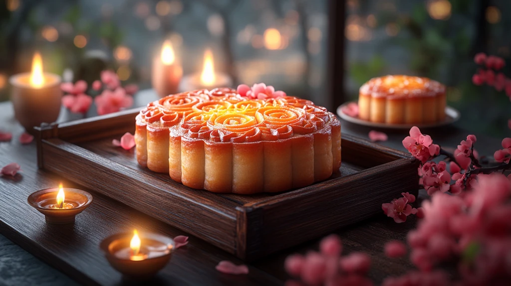 中秋月饼木盘背景