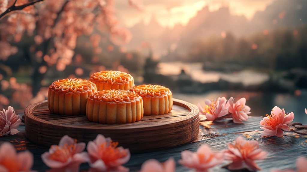 中秋月饼木盘背景