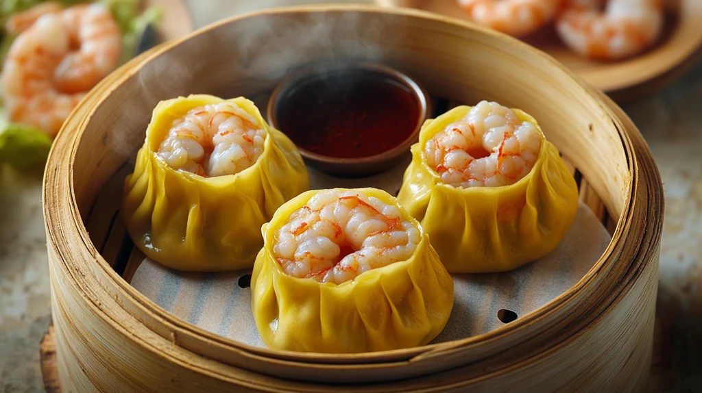 虾仁烧卖竹蒸笼