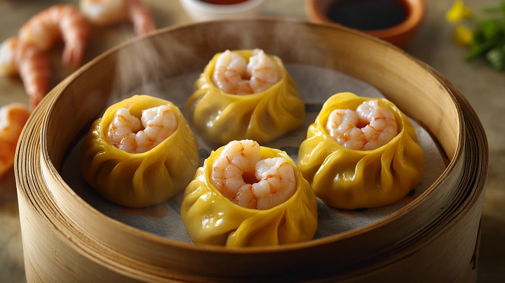 虾仁烧卖竹蒸笼