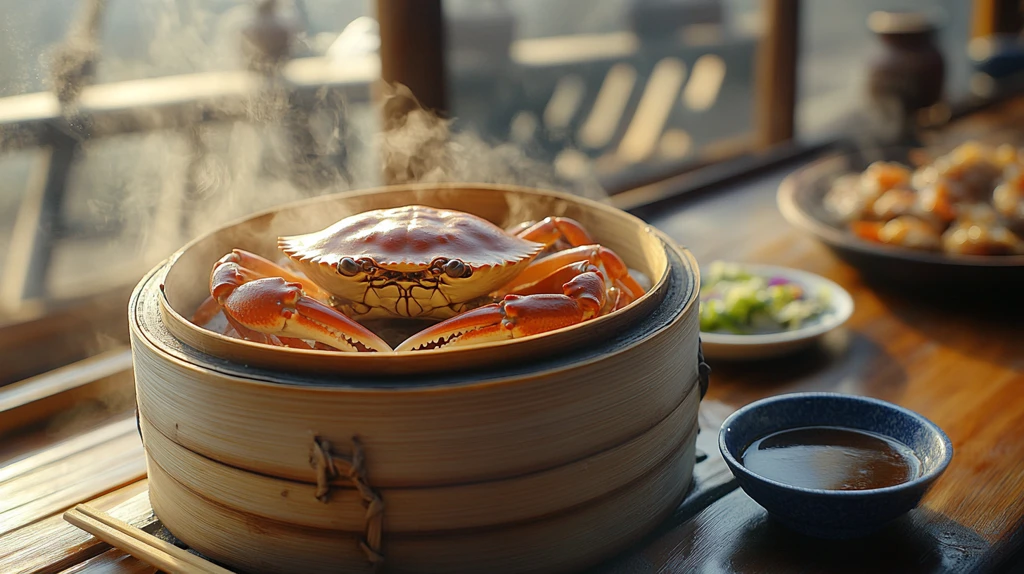 蒸锅毛蟹配酱料