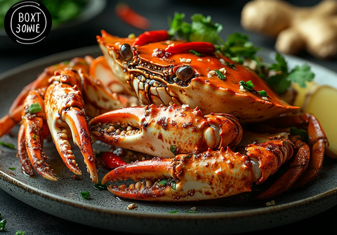 蒸螃蟹配姜片辣椒