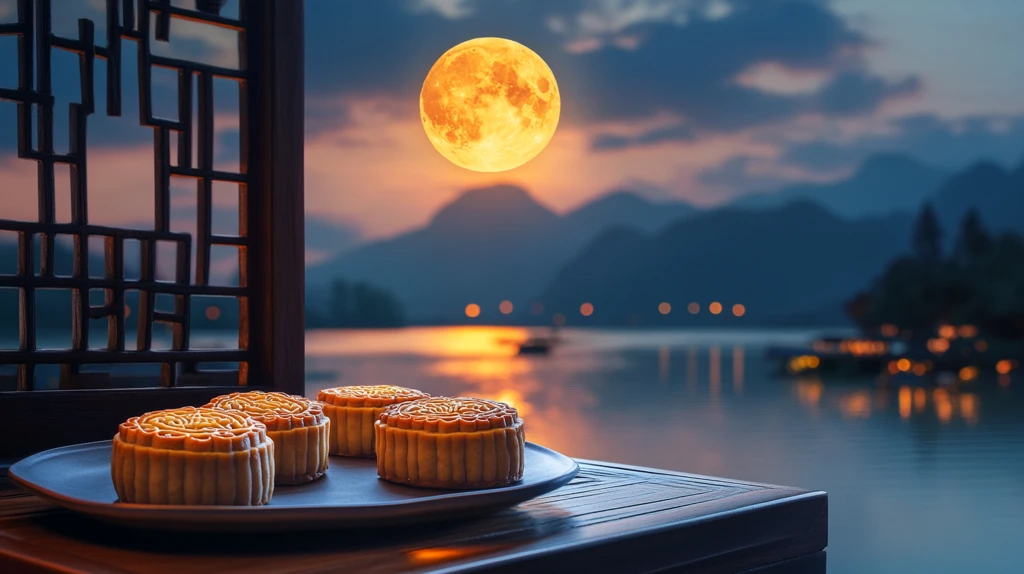 月饼螃蟹古窗夜色