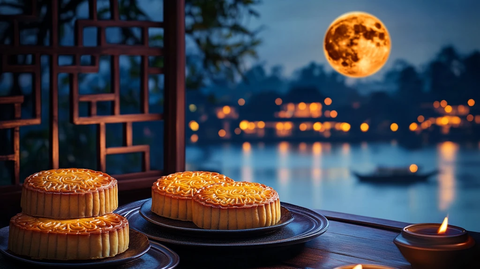 月饼螃蟹古窗夜色