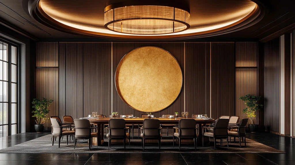 圆形餐厅木桌金灯