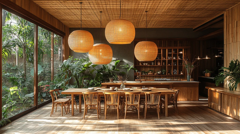 竹编灯饰餐厅布置