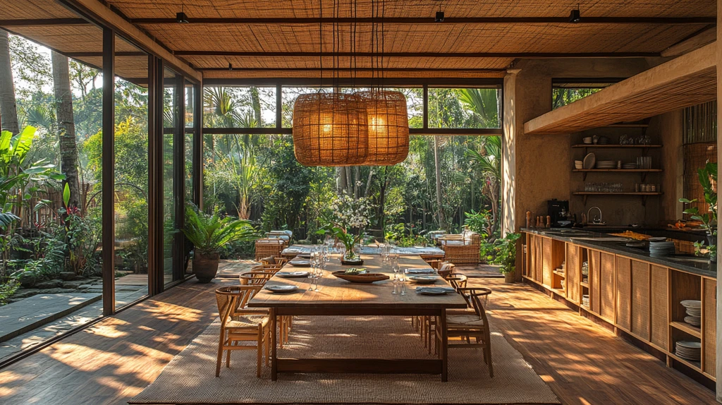 竹编灯饰餐厅布置