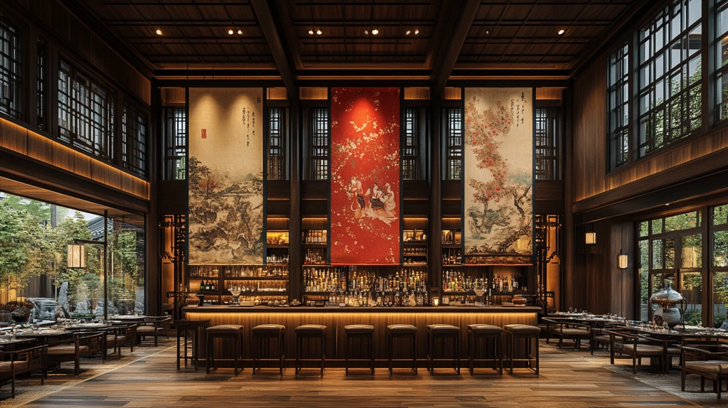 唐风图案纱帘酒柜