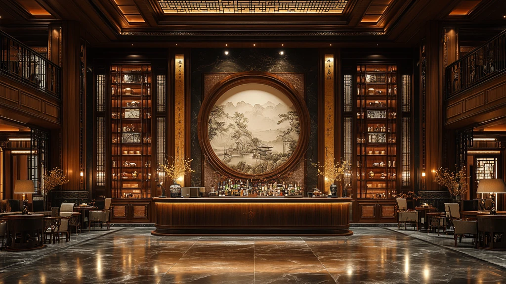 唐风图案纱帘酒柜