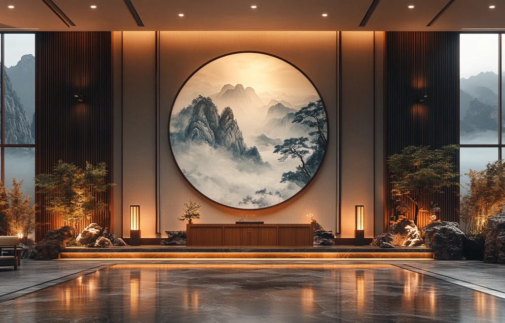 中式圆形画挂墙