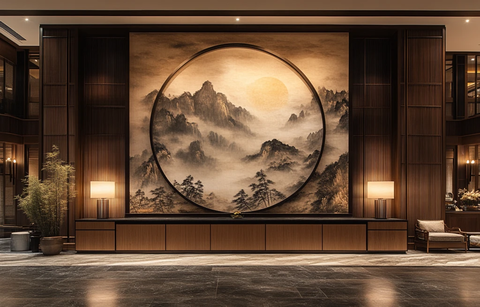 中式圆形画挂墙