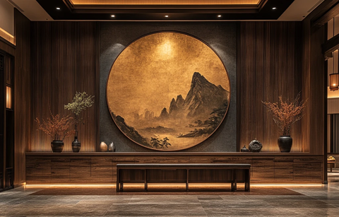 中式圆形画挂墙