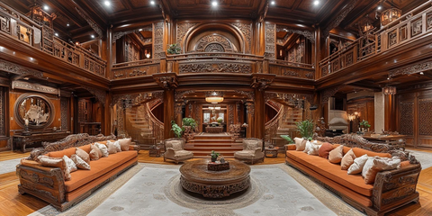 中式黄褐木雕刻复式