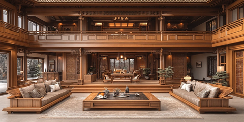 中式黄褐木雕刻复式