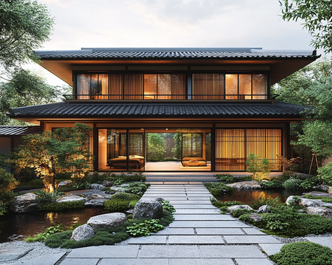 木梁灰瓦庭院墙