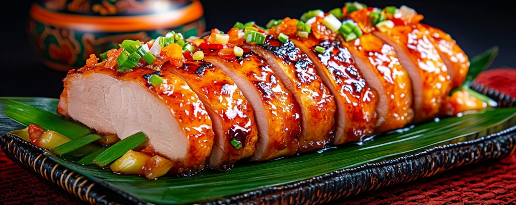 香蕉叶上的鸡肉切片