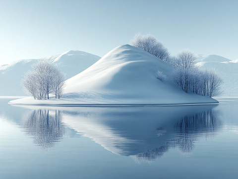 雪覆山坡水影
