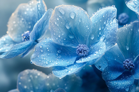 蓝绣球花朵细节