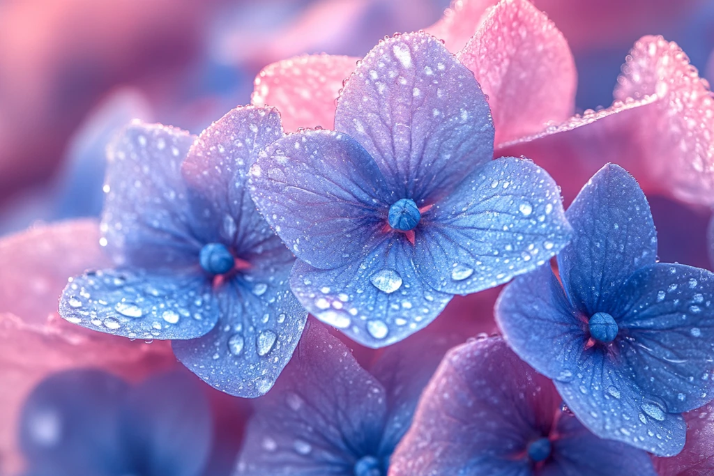 蓝绣球花朵细节