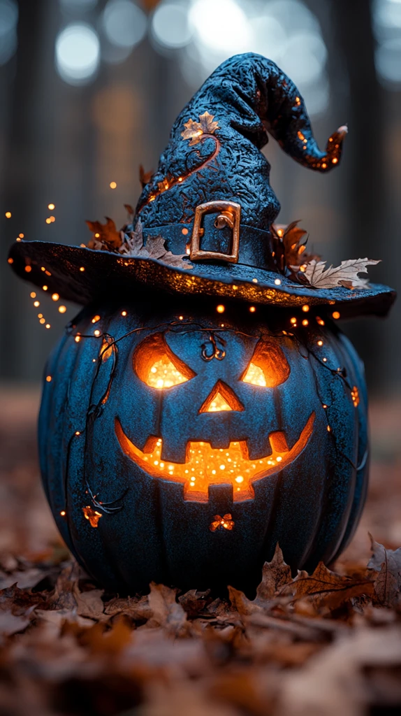 蓝色南瓜灯与巫师帽