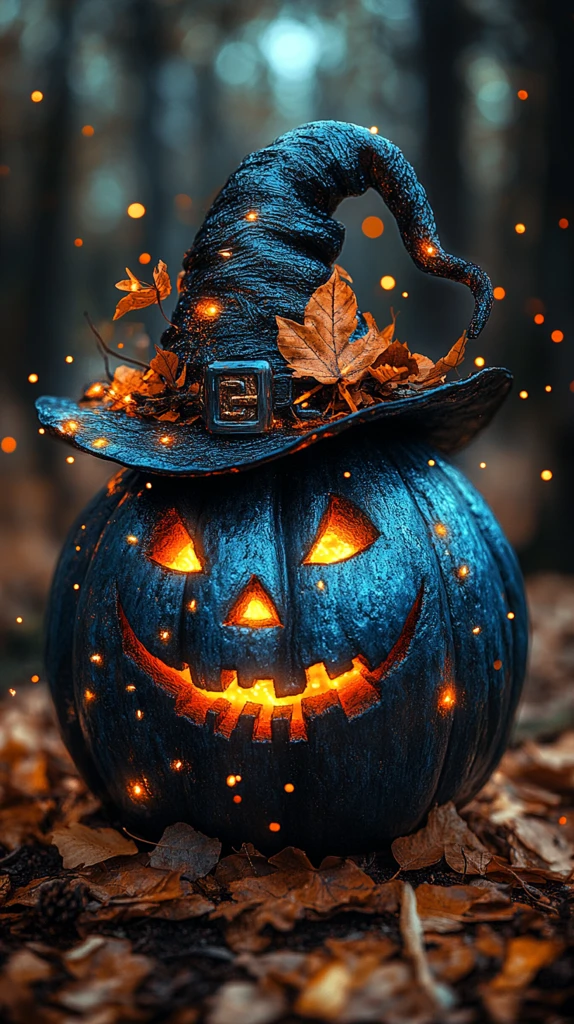 蓝色南瓜灯与巫师帽