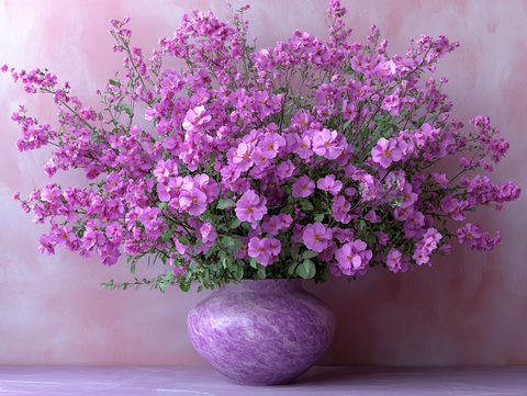 紫色花瓶与花卉