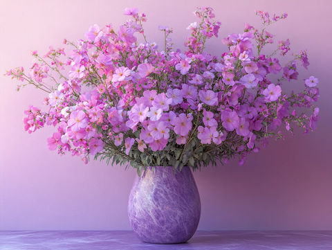 紫色花瓶与花卉